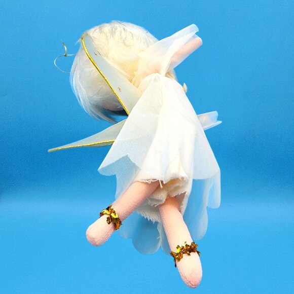 Vintage White Hair Pixie Angel Ornament Japan Organza Dress Tulle Wings 1960s - Picture 14 of 14